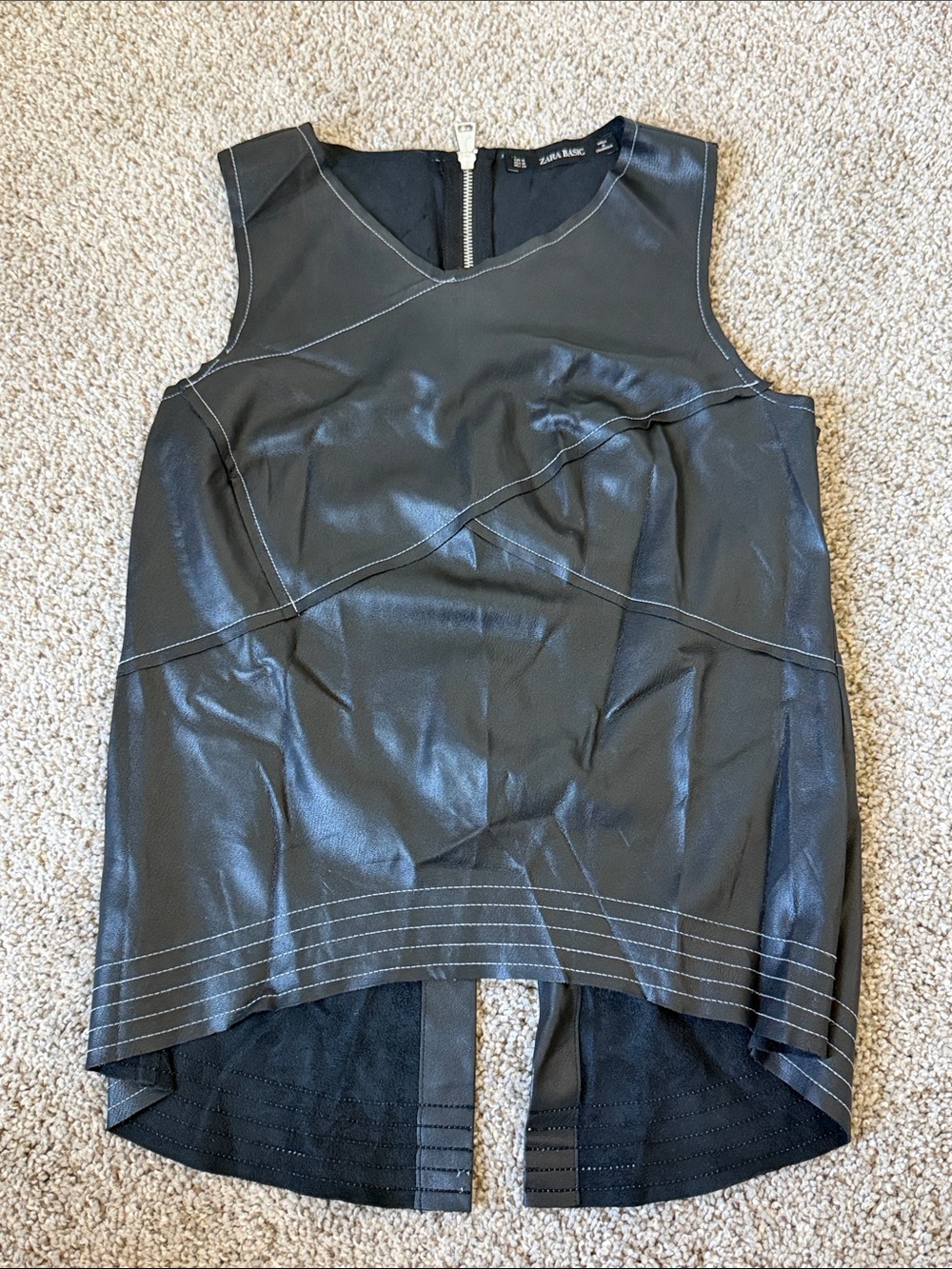 Zara Black Faux Leather Sleeveless Tunic Top